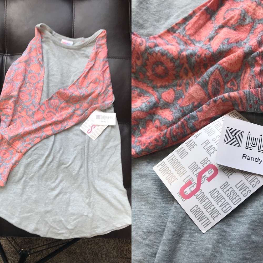 LulaRoe Randy S Grey and Peach Paisley